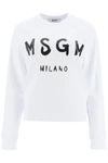 MSGM SWEATSHIRT LOGO BRUSH PRINT,11589775