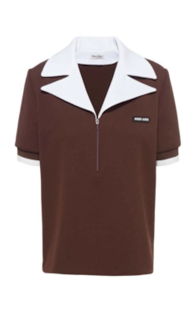 Miu Miu Half-zip Tech Jersey Polo Top In Brown