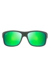 Maui Jim Southern Cross 63mm Ovresize Polarized Sunglasses In Khaki/ Maui Green Flash Mirror