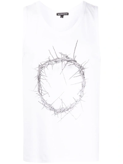 Ann Demeulemeester Thorn-print Ribbed Rayon-blend Tank Top In White