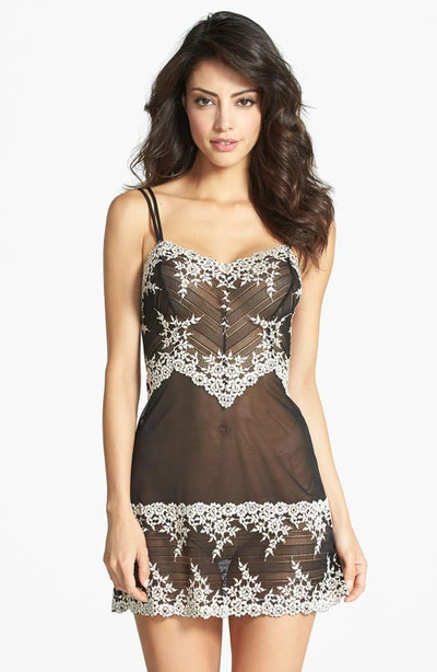 Wacoal Embrace Lace Sheer Chemise Lingerie Nightgown 814191 In Black