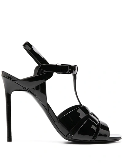 Saint Laurent 105mm Tribute Leather Sandals In Black