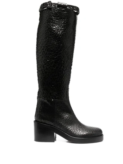 Ann Demeulemeester Crinkled Leather Knee-length Boots In Black
