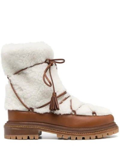 Aquazzura Very Gstaad Shearling And Leather Ankle Boots In Brown