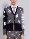 THOM BROWNE THOM BROWNE FUN-MIX FINE MERINO WOOL ANIMAL ICON 4-BAR V-NECK CARDIGAN,MKC296F0001415031376