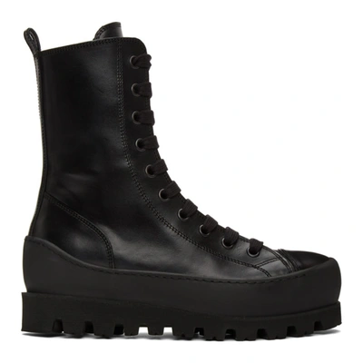 Ann Demeulemeester Black Leather Lace-up Boots In Tucson Nero