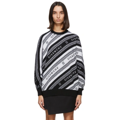 Givenchy Jacquard Stripe Logo Wool Jumper In White,black