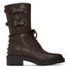 VALENTINO GARAVANI VALENTINO BROWN VALENTINO GARAVANI ROCKSTUD DOUBLE-BUCKLE COMBAT BOOTS