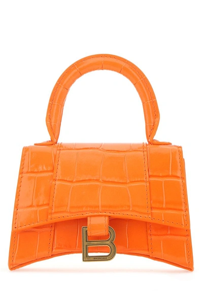 Balenciaga Hourglass Mini Animalier-effect Leather Bag In Orange
