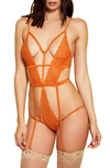 HAUTY STRAPPY LACE TEDDY WITH GARTER STRAPS,1709