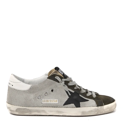 Golden Goose Superstar Grey & Green In Polyester & Suede In Silver/drill Green/black/white