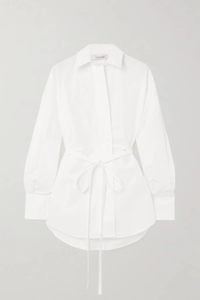 Valentino Cotton Wrap Shirt W/ Waist Tie In White