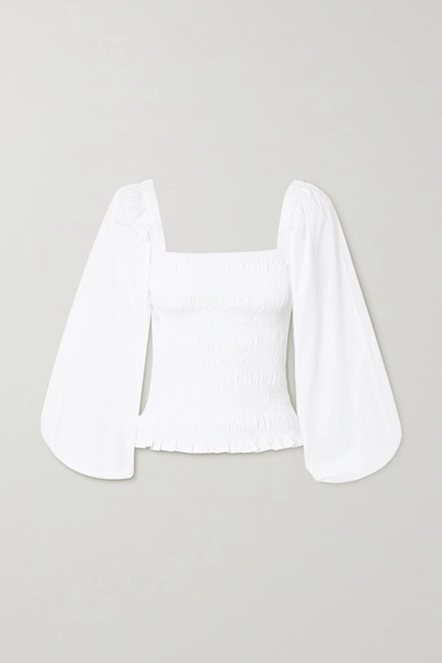 Ganni Cotton Poplin Shirt With Puff Sleeves In White