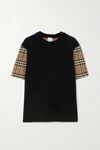 Burberry Check Motif Cotton T-shirt In Black