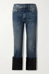 R13 AXL CROPPED LEATHER-TRIMMED DISTRESSED HIGH-RISE STRAIGHT-LEG JEANS