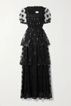 ERDEM ASHBY TIERED LACE-TRIMMED EMBROIDERED TULLE GOWN