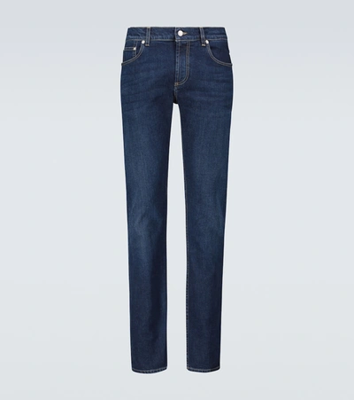Alexander Mcqueen Embroidered-logo Skinny Jeans In Blue