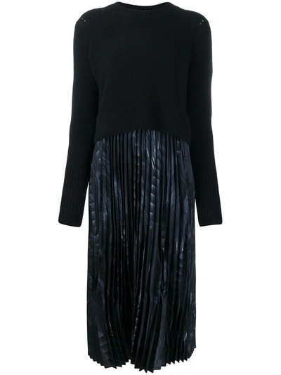 Allsaints Leowa Viola Pleated Wool-blend And Crepe Midi Dress In Black