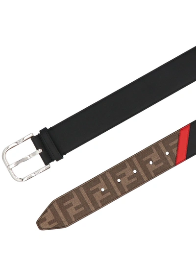 Fendi Ff Detail And Red Band Belt In Black