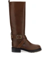 CHLOÉ BRASS DETAILED LEATHER BOOTS IN BROWN