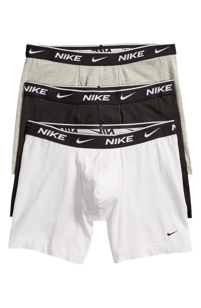 Nike Dri-fit Everyday Assorted 3-pack Performance Boxer Briefs In White/ Grey/ Black