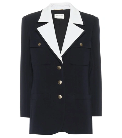 Saint Laurent Women's Bi-color Tailored Wool Jacket In Marine