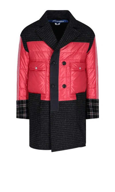 Junya Watanabe Nylon And Wool Patchwork Coat In Red