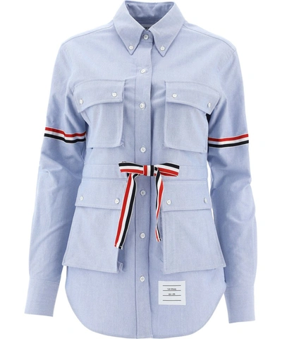 Thom Browne Four-pocket Grosgrain Band Oxford Shirt In Light Blue