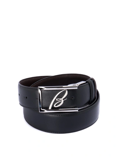 Brioni Reversible Leather Belt In Black