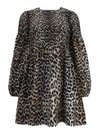 GANNI LEOPARD PRINTED COTTON SILK BLEND DRESS