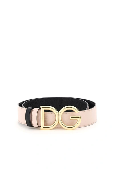 Dolce & Gabbana Reversible Belt Dg In Rosa Polvere Nero