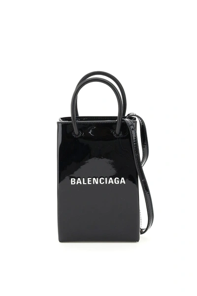 Balenciaga Shopping Phone Bag Logo In Black