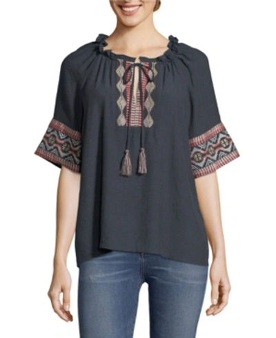 John Paul Richard Embroidered Peasant Blouse, Petite In Night Shad