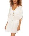Bleu By Rod Beattie Pompom Cover-up Caftan In White/gold
