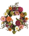 Nearly Natural 24in Peony Wreath In Mixed