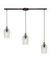 Elk Lighting Hammered Glass Collection 3 Light Pendant In Oil Rubbed Bronze In Bronze