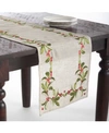 SARO LIFESTYLE EMBROIDERED HOLLY DESIGN HOLIDAY LINEN BLEND TABLE RUNNERS