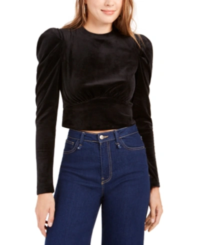 Kit & Sky Velvet Puff-sleeve Top In Black