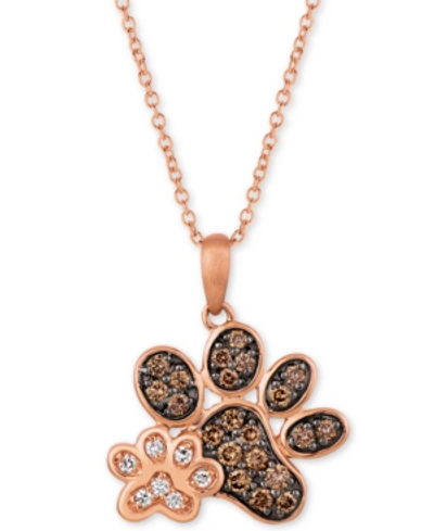 Le Vian Nude & Chocolate Diamond Paw Prints 20" Pendant Necklace (3/8 Ct. T.w.) In 14k Rose Gold