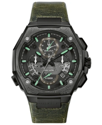 BULOVA MEN'S PRECISIONIST CHRONOGRAPH GREEN LEATHER STRAP WATCH 44.7X46.8MM, A SPECIAL EDITION