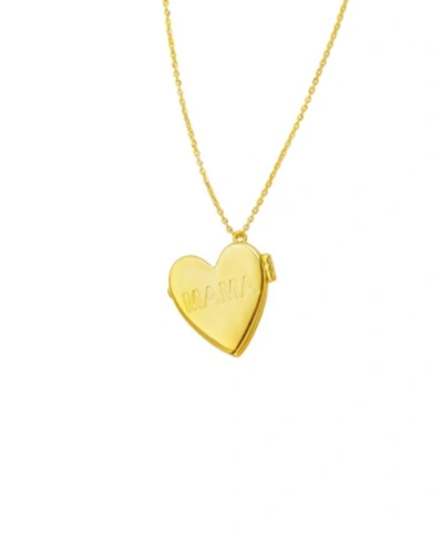 Adornia Heart Locket Necklace With Engraved Mama In Yellow