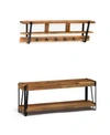 ALATERRE FURNITURE RYEGATE NATURAL LIVE EDGE BENCH WITH COAT HOOK SHELF SET