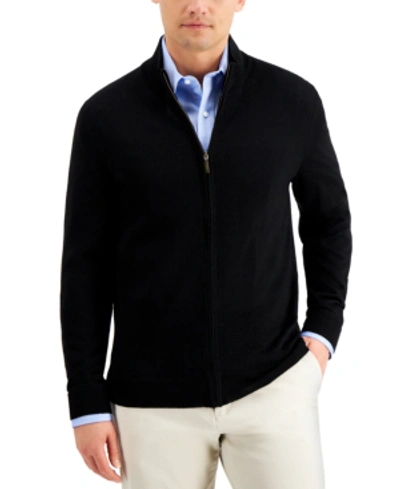 Club Room Men's Merino Zip-front Sweater, Created For Macy's In Deep Black