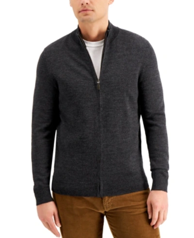 Club Room Men's Merino Zip-front Sweater, Created For Macy's In Ebony Heather
