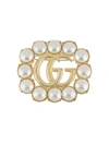 GUCCI DOUBLE G PEARL-EMBELLISHED BROOCH