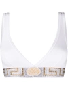 Versace White Greca Border Triangle Bralette In Bianco