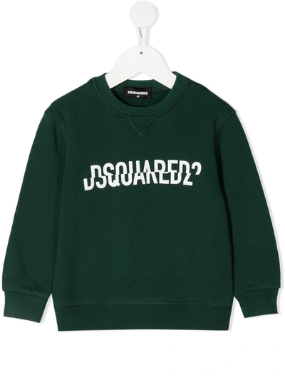 Dsquared2 Kids' Split Logo Print Cotton Sweatshirt In Green