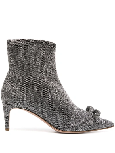 Red Valentino Metallic Bow Detail Booties In Silver