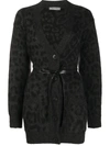 Valentino Leopard Pattern Belted V-neck Cardigan In Grey