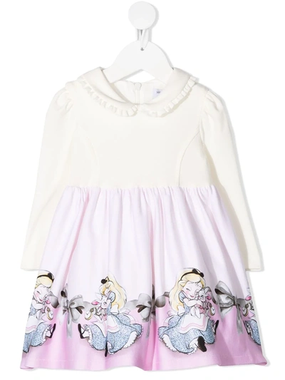 Monnalisa Babies' Disney 印花伞形裙摆连衣裙 In White